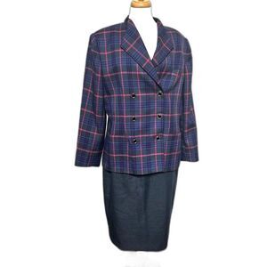 Vintage John Meyer of Norwich Wool Blend Navy Skirt Plaid Blazer - Women 16